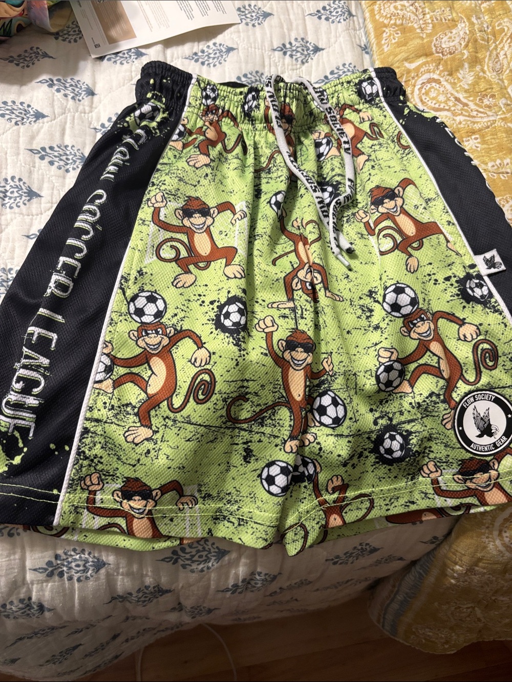 Flow Society Lime Green Monkey Soccer Kids Soccer Themed shorts